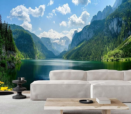 Natural Landscape Wallpaper Mural Lake Mountain Wall Mural for Bedroom Living Room(Not Self-Adhesive)