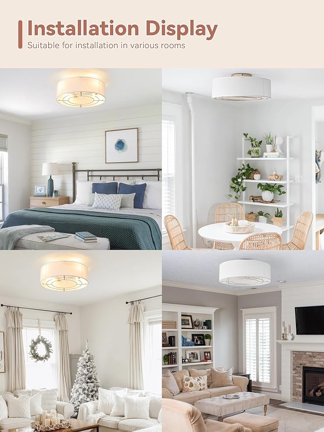 Low Profile Ceiling Fans with Lights, 20" Boho Rattan Ceiling Fan with Light Flush Mount and Remote Control, Drum Caged with 6 Speeds for Bedroom, Nursery, Living Room