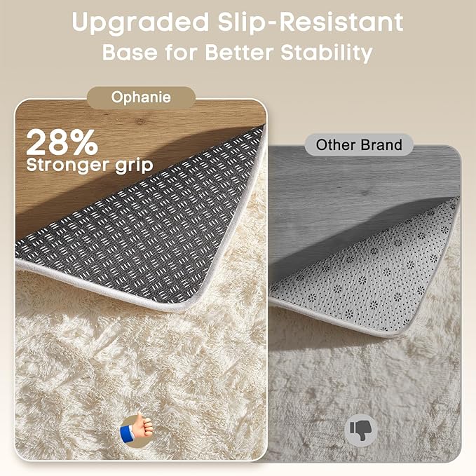 Ophanie Runner Rug for Hallway, 2x6 Upgrade Non-Slip Fluffy Soft Bedside Rugs, Bedroom Living Room Ivory Shaggy Carpet for Kids Girls Boys Dorm Nursery Home Decor Aesthetic
