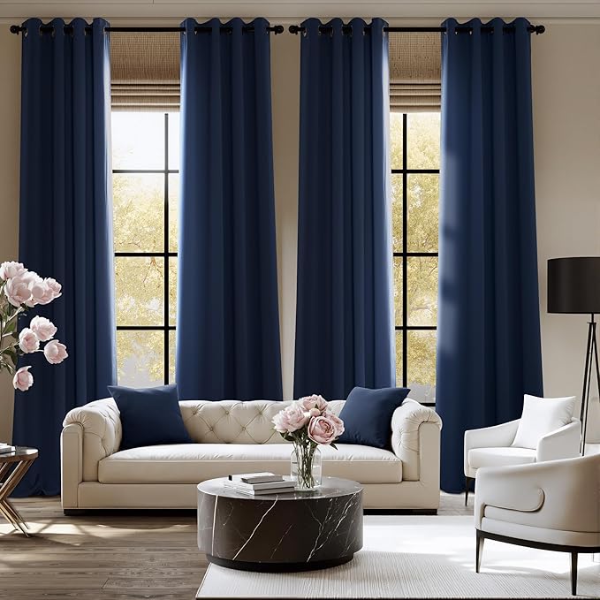NICETOWN Navy Blue Blackout Curtains 84 inch Long, Thermal Grommet Privacy Energy Saving Shades for Bedroom, Living Room, Bathroom, Laundry, Patio, Closet - Waterproof, 2 Panels, W52 x L84