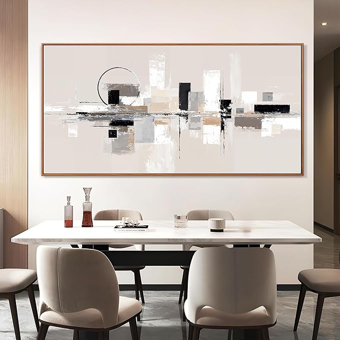 Large Abstract Wall Art For Living Room Painting Black White Wall Art Prints Minimalist Grey Brown Abstract Art Modern Canvas Art Wall Decor Picture For Bedroom Office Home Decoration 29" × 58" With Framed