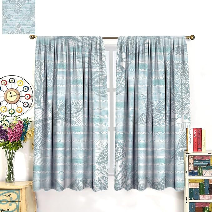 Starfish Curtains，Starfish and Seashells Coastal Curtain Ocean Themed Underwater Marine Decor Waterproof Fabric Curtain Set 2 Panels,63x63 Inches