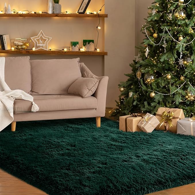 CAIYUECS 3x5 Green Area Rug for Bedroom: Shag Rugs for Living Room-Modern Fuzzy Furry Plush Soft Rugs for Kids Girls Room,Shaggy Rug for Dorm Home Decor(3x5 Feet,Green)