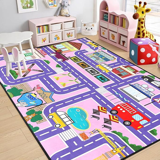 Car Rugs for Kids Toy Cars - Car Track Carpet for Boys Road Rug for Kids Bedroom Road Map Carpet for Girls Toy Play Mat Farm, 4. 5x6 Feet