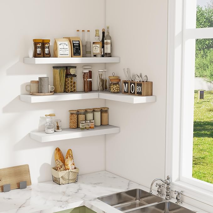 Floating Shelves for Wall, 24 Inch Floating Shelves Set of 2, Wall Mounted Rustic Wood Shelf for Bathroom, Living Room, Bedroom and Kitchen, Hanging Shelf for Storage, Books, Home Decor, White