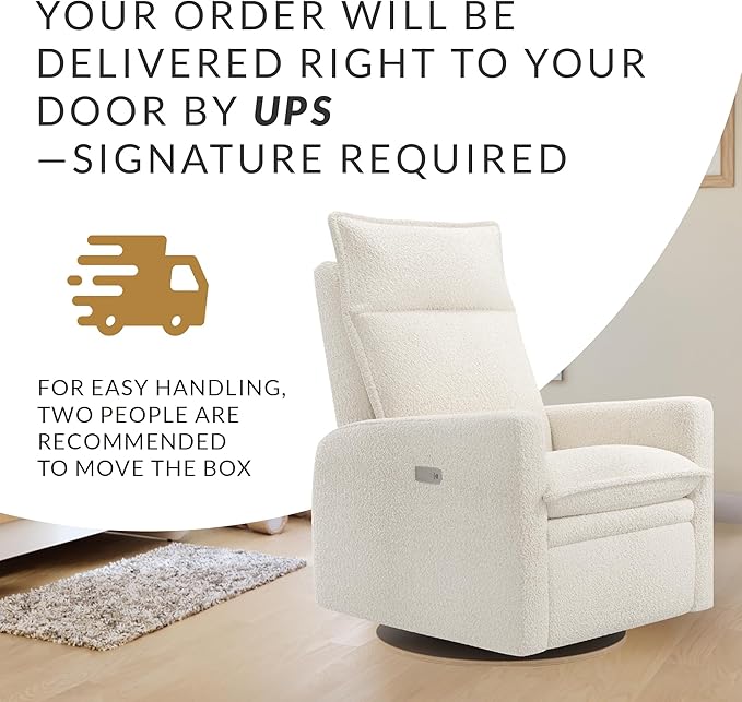 Arya Modern Nursery Chair Glider Recliner with 180° Swivel - Cozy Motorized Reclining Nursing Chair with USB Ports, Gentle Motion, Ergonomic Design, Canadian-Made (Sand/Puppy Fabric)