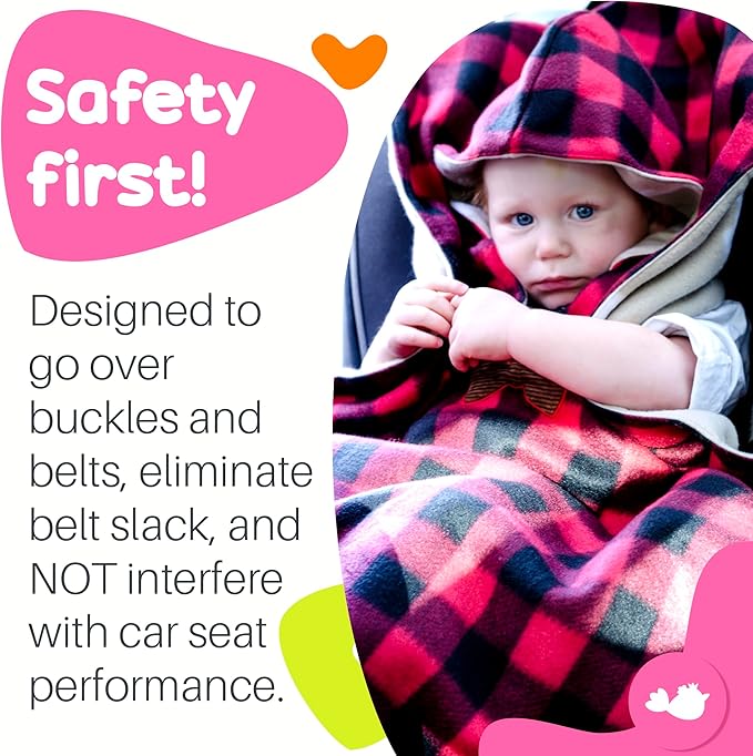 Birdy Boutique Car Seat Poncho for Kids – Reversible Warm Blanket with Hoodie – Safe to Use Over Seat Belts – Easy On, Easy Off, and Doesn’t Impact Seat Performance - Deer and Buffalo Plaid – One Size