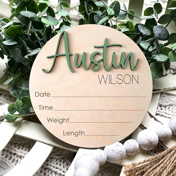 NAZENTI Personalized Baby Name Announcement Wooden Signs, Custom Birth Announcement Sign For Hospital, Birth Stat Sign, Baby's Arrival Gift For Decor, Welcome Gifts For Baby Girl Or Boy Shower