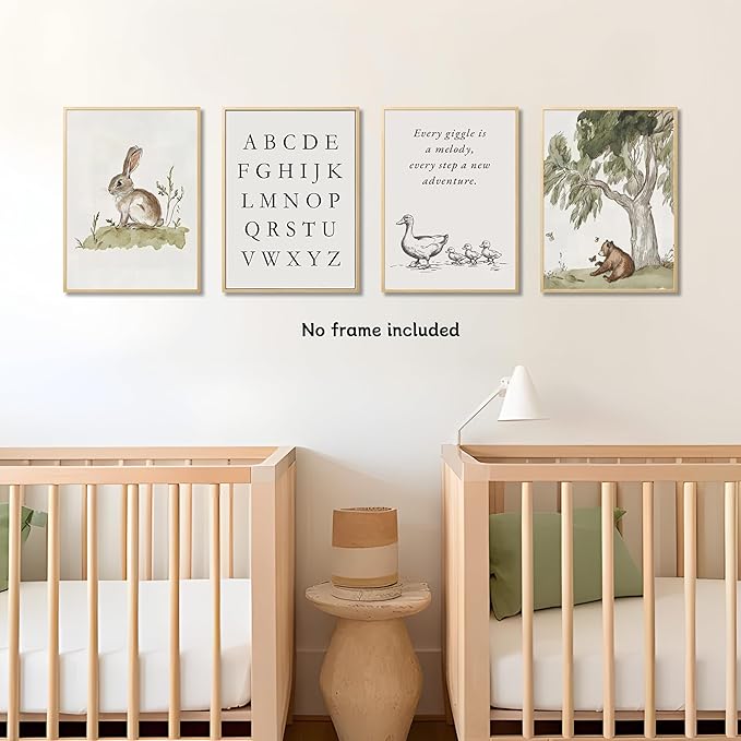 Nursery Gallery Wall Art Animal Canvas Prints Vintage Rustic Poster Set for Kids’ Room Decor Alphabet Inspirational Quotes Wall Art Neutral Baby Room Painting Unframed 8x10 Inches