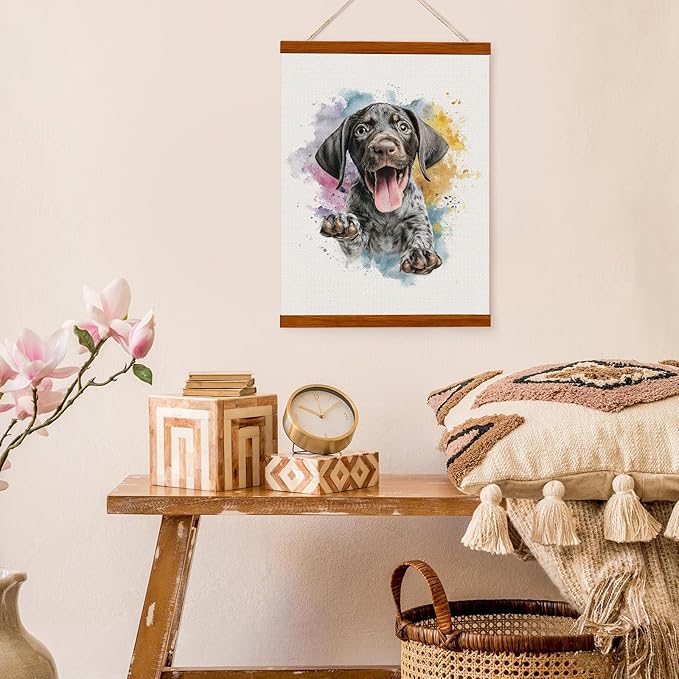 bitCNY Playful Puppy Watercolor Wall Art 12x16 Inch – Cute Dog Painting for Pet Lovers, Kids Room or Nursery Decor