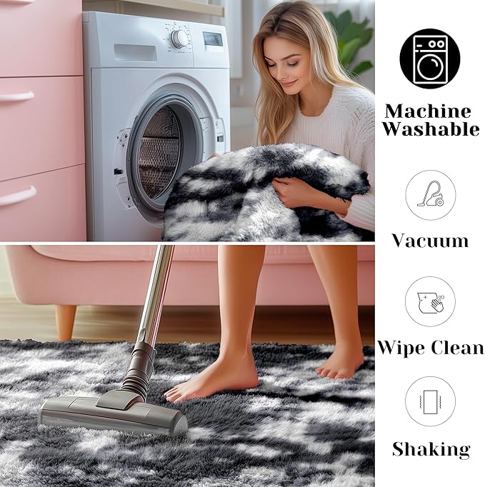 ONASAR Black and White Area Rugs for Living Room Bedroom, 5x8 Fluffy Rug, Washable Soft Plush Shag Floor Carpet for Nursery Kids Girls Boys Teen Baby Dorm Bedside Playroom Indoor Home Decor Aesthetic