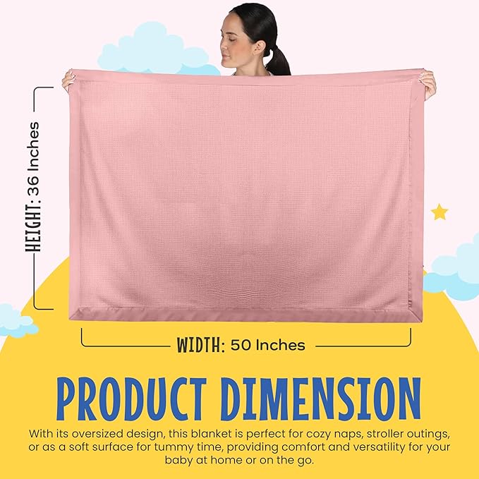 Blankets Thermal Waffle Baby Blanket Crib Bedding - Soft Cozy Warm Infant Thermal Cover for Nursery Stroller or Bassinet, Lightweight Ideal Shower Gift, Satin Trim Pink 36" x 50"
