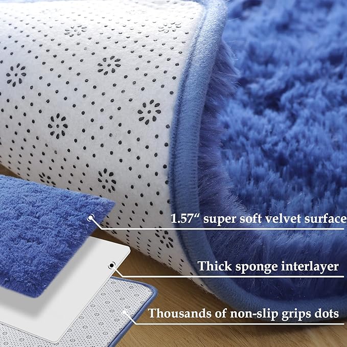 Merelax Modern Soft Fluffy Small Shaggy Rug for Bedroom Livingroom Dorm Kids Room Indoor Home Decorative, Non-Slip Plush Furry Fur Area Rugs Comfy Nursery Accent Floor Carpet 2 X 3 Feet, Light Navy