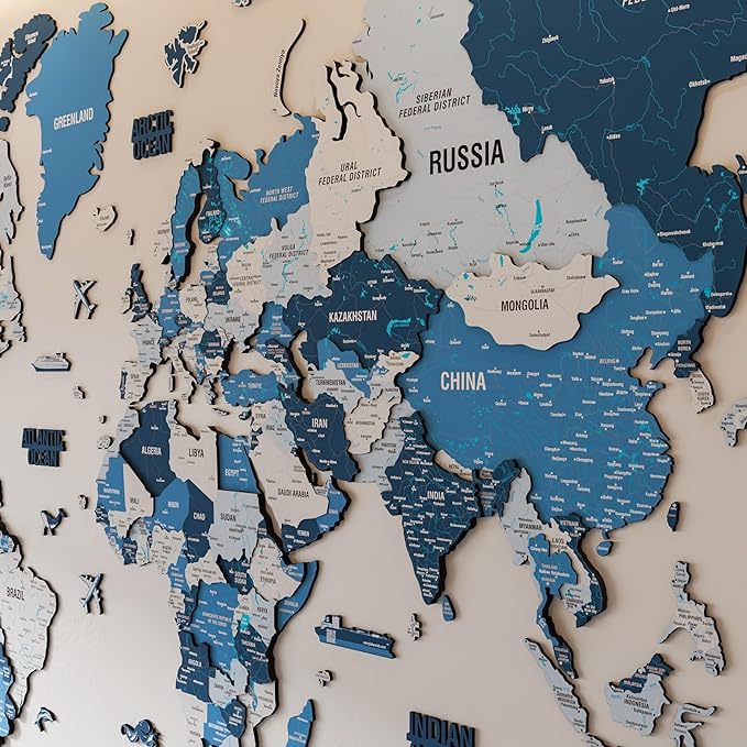Colorfull Worlds 3D Wooden World Map Wall Art - Premium Multicolored World Travel Map for Wall Decor with Push Pins- Ideal Housewarming Gift & Travel Tracker (XXLarge, Navy)