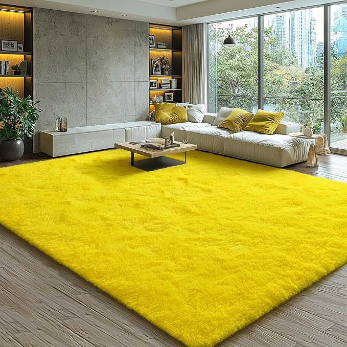 EVOIONOS 6x9 Washable Large Area Rug for Living Room, Fluffy Shag Rug for Bedroom, Ultra Soft Plush Non Slip Carpet for Indoor Floor Bedside Nursery Kids Girls Room Dorm, Home Decor Aesthetic, Yellow