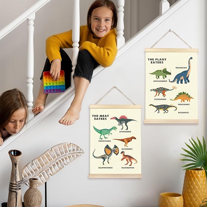 Hiuwevt Educational Dinosaur Poster Hanger Frame, Dinosaur Room Decor for Boys, Dinosaurs Boys Room Wall Art Decor for Classroom Kids Room Nursery Playroom Home, 12x16 Inch Set of 2