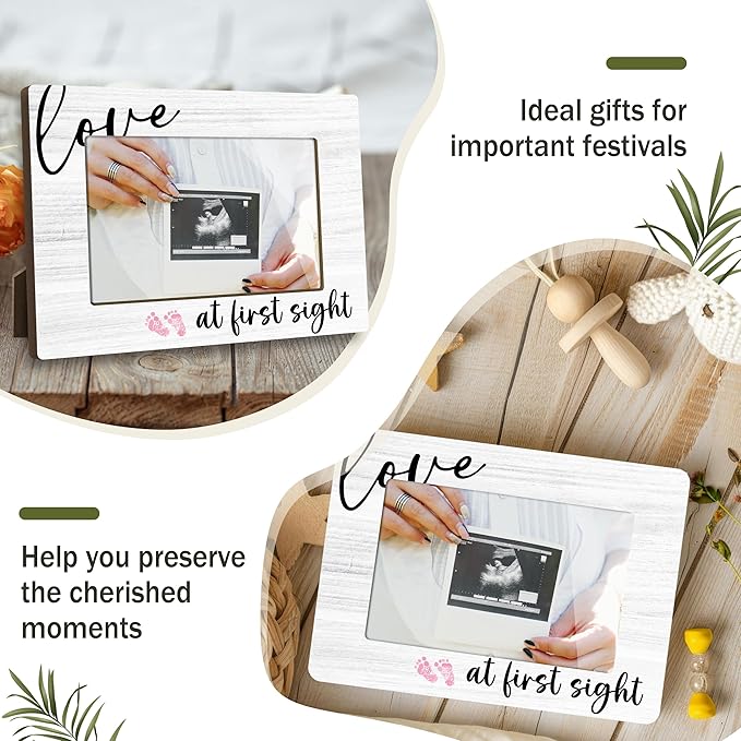 Love at First Sight Baby Picture Frame - Gender Reveal Decorations and Baby Shower Gifts for New Mom Grandparent Pregnancy Announcement Newborn Nursery 4 X 6 Inch Christmas Photo Picture Frame - A06