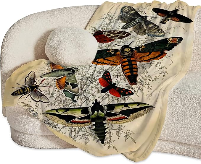 Moths Blanket Throws Moth Gifts Moths Lovers Throw Blanket for Women Men Kids Adults Soft Warm Cozy Fleece Blanket for Couch Sofa Bed 80"x60"