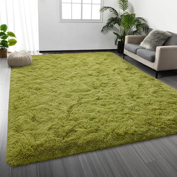 Large Shag Area Rugs 5 x 8, Plush Fuzzy Rugs for Living Room, Ultra Soft Fluffy Furry Rug for Bedroom, Indoor Carpet Nursery Rugs for Kids Room Home Decor, Green