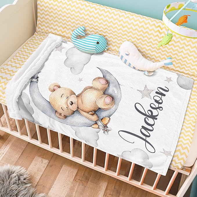 J&SBGFT Custom Baby Blanket for Boys - Personalized with Name, Receiving Blanket for Toddlers, Kids, Crib, Stroller, Nursery Decor - 30"x40", Color21