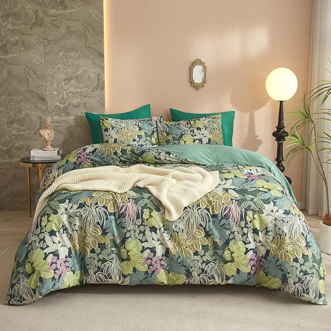 HighBuy Tropical Green Leaves Duvet Cover Twin XL Kids Girl Bedding Set Cottagecore Comforter Cover with 2 Pillowcases 100% Cotton Garden Duvet Cover Twin XL Aesthetic Bedding Set with Zipper