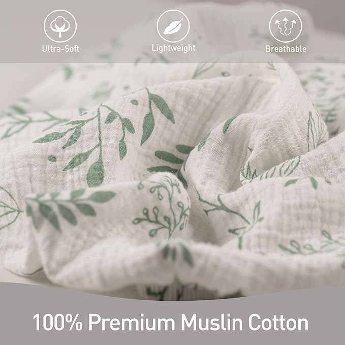 Muslin Bassinet Fitted Sheets, 2 Pack for Baby Boy and Girl, Soft Breathable Stretchy Baby Pad/Mattress Sheet Set, Universal Fit for Hourglass Oval and Rectangle Bassinet Mattress (Bright Leaves)