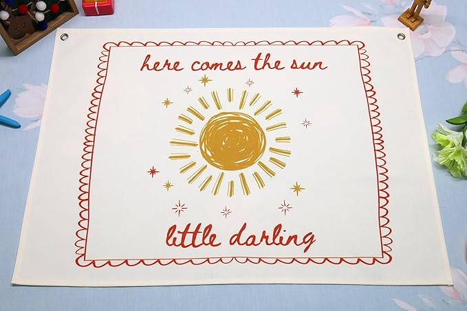 Boho Rectangular Banner Flag Pennant Wall Art Decor Gift for Baby Boy Kids Teen,Nursery Classroom Bedroom Playroom Living Room Decor-Here Comes the Sun-Baby Present Shower,Birthday Christmas Gift