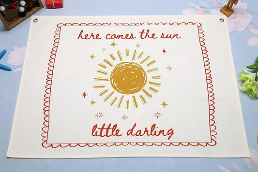 Boho Rectangular Banner Flag Pennant Wall Art Decor Gift for Baby Boy Kids Teen,Nursery Classroom Bedroom Playroom Living Room Decor-Here Comes the Sun-Baby Present Shower,Birthday Christmas Gift