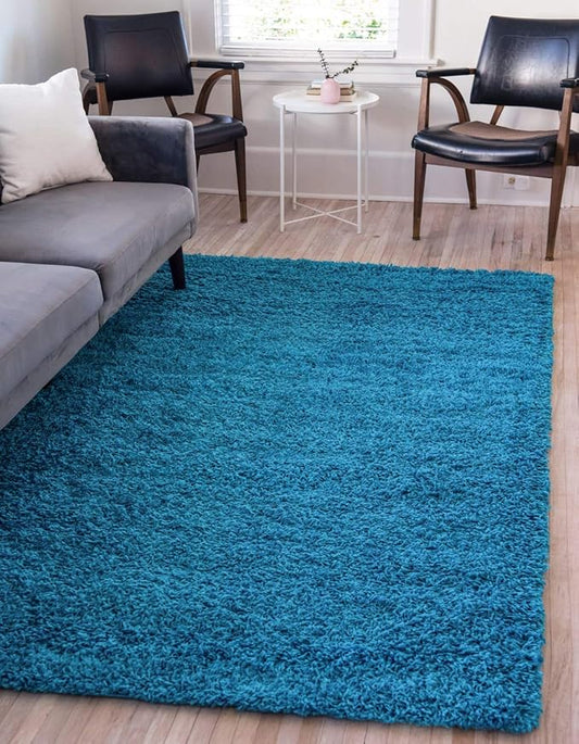Unique Loom Solid Shag Collection Area Rug (7' 1" x 10' Rectangle, Turquoise)