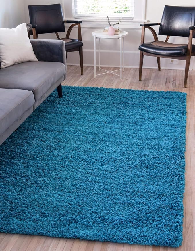 Unique Loom Solid Shag Collection Area Rug (8' x 11' Rectangle, Turquoise)