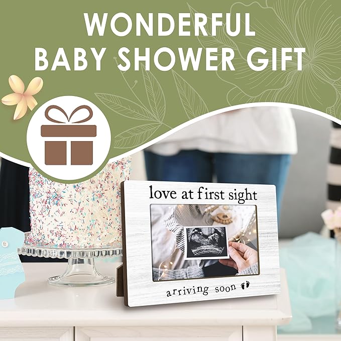 First Christmas Love at First Sight Baby Picture Frame - Gender Reveal Decorations and Baby Shower Gifts for New Mom Grandparent Pregnancy Announcement Newborn Nursery 4 X 6 Inch Picture Frame - A04