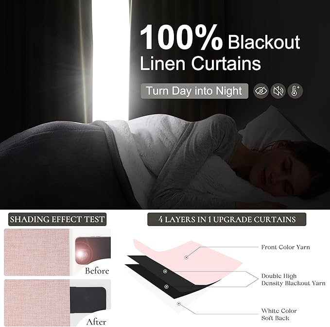Extra Long Light Pink Blackout Drapes 108 Inches Long 2 Panels for Sliding Glass Door, Lush Decor Linen Blend Pleated Curtains Thermal Privacy Floor to Ceiling 50"W x 108"L Large Window Curtain 2 Burg
