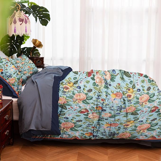 MAGRACE King Duvet Cover Ultra Soft Luxury Cute Floral Comforter Cover Set, Breathable and Durable, Textured Duvet Cover with Pillow Shams