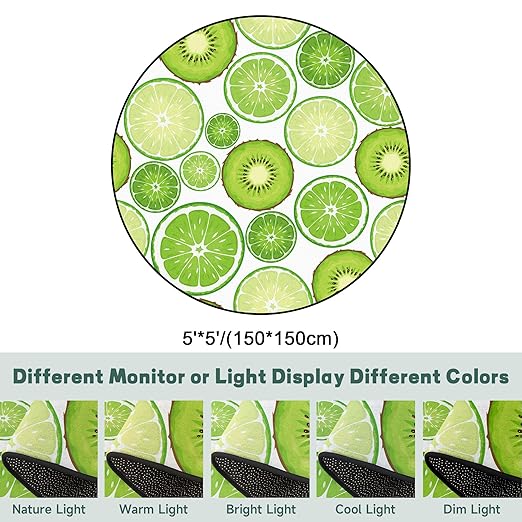 Green Kiwi Fruit Round Rug Circle Rugs for Bedroom Dorm Living Room Chinese Gooseberry Area Rug Floor Mat Pad Doormat Carpet, 5'X5'(150X150cm)