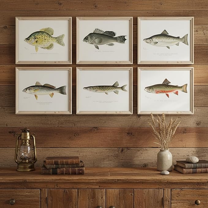 DREAM BIG PRINTABLES Vintage Fishing Decor (Set of 6) - Unframed - 8x10s | Fish Wall Art Prints | Great Gift for Fishermen