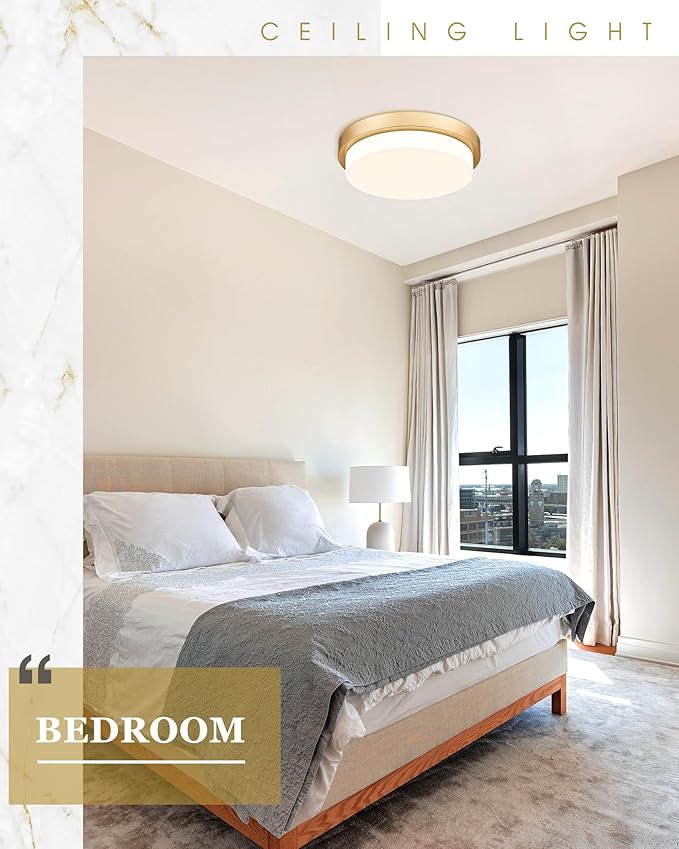 Gold Flush Mount Ceiling Light, 16inch Close to Ceiling Light Fixtures 36W 3300lm Dimmable 3000K/3500K/4000K/5000K/6000K Brass LED Ceiling Lamp for Bedroom Hallway Kitchen, AD-22008-L16-GD