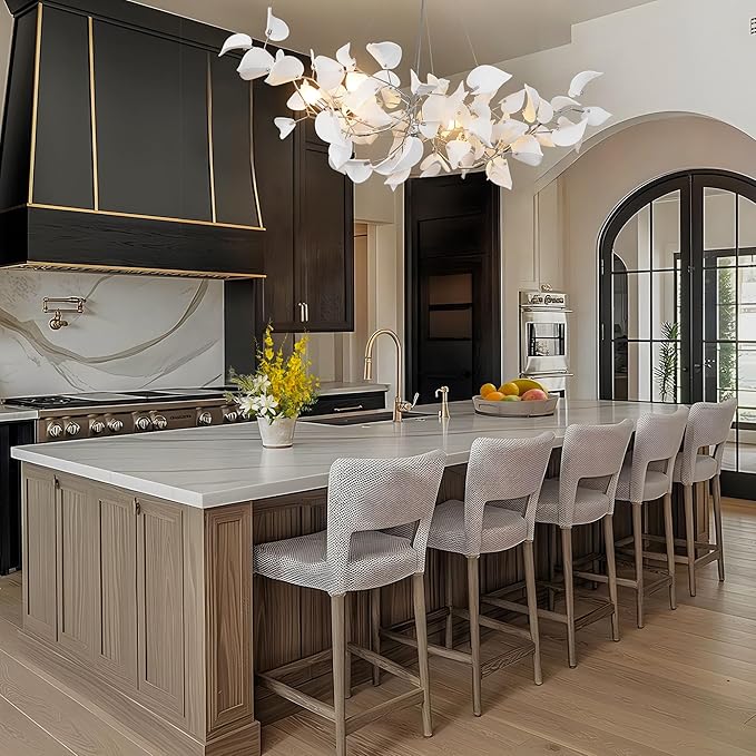 YUYI 47" Ceramic Branch Chandelier, Silver Rectangular Hearted Leaf Chandeliers for Dining Room, Living Room, Kitchen, Foyer, Bedroom, Elegant Art Deco Chandelier Light Fixture