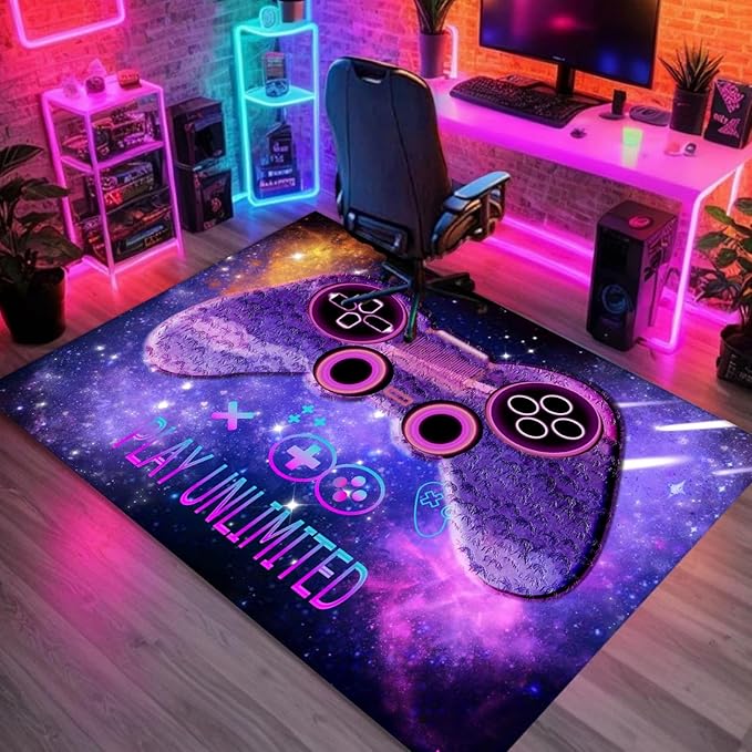 Game Controllers Area Rug,4x6ft,Play Unlimited Gamepad Rug Soft Machine Washable Teen Boy Rugs for Bedroom Durable Non-Slip Gaming Mat for Gaming Room Decor Cool Carpet