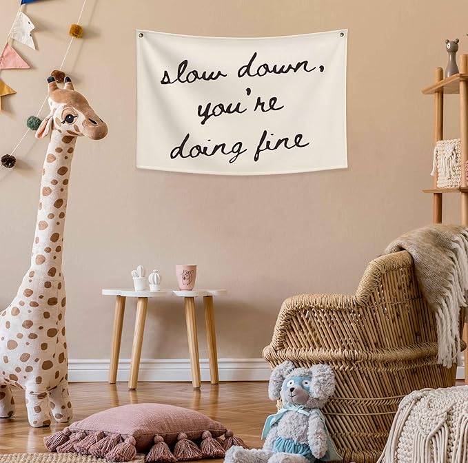 Mental Health Inspirational Rectangular Banner-Positive Affirmation Flag for Kids Teen Counselor Teacher,Classroom Therapy Office Homeschool Reading Room Wall Decor-Slow Down You're Doing Fine