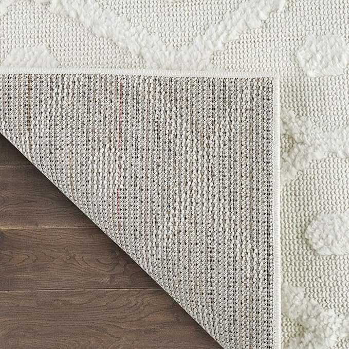 Antep Rugs Palafito 2x7 Geometric Shag Diamond High-Low Pile Textured Indoor Runner Rug (White, 2' x 7')