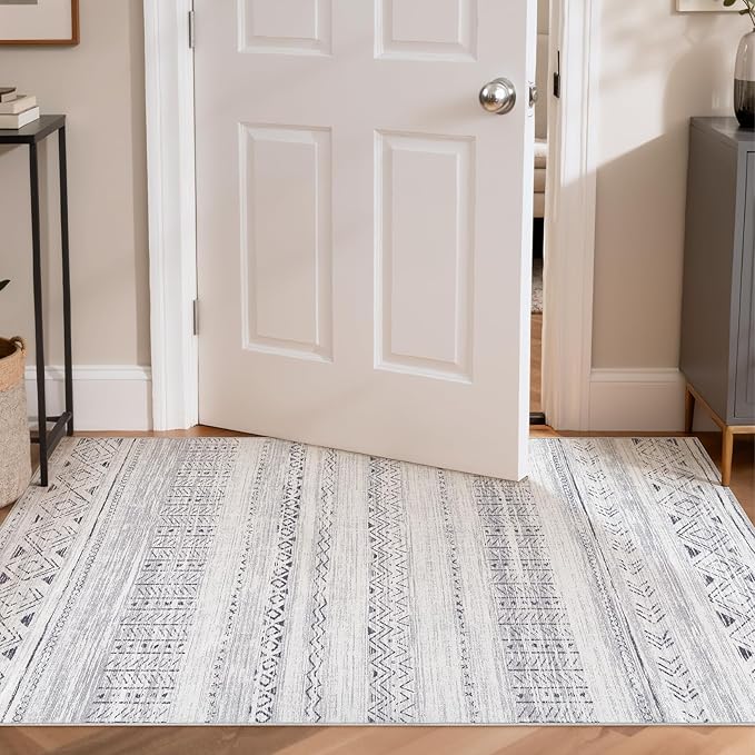 Area Rugs for Living Room Washable Living Room Rug Soft Neutral Indoor Floor Carpet Non-Slip Stain Resistant Modern Boho Rugs for Bedroom Dining Room Kids Room Nursery Office Home Dark Grey