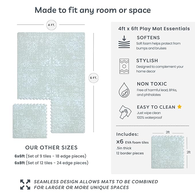 Baby Play Mat for Floor - Eden (4x6ft) - Premium EVA Foam Play Mat for Babies & Toddlers (Ages 0-5+) - Non-Toxic Playmat for Tummy Time, Crawling & Playroom - Stylish & Comfortable