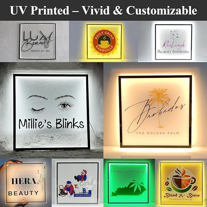 Custom Backlit Acrylic Logo Sign, Light Up Signs - Personalized Illuminated Logo Sign with Floating Acrylic Design for Retail Stores, Restaurants, Offices, and Hair Studios, Square Shape
