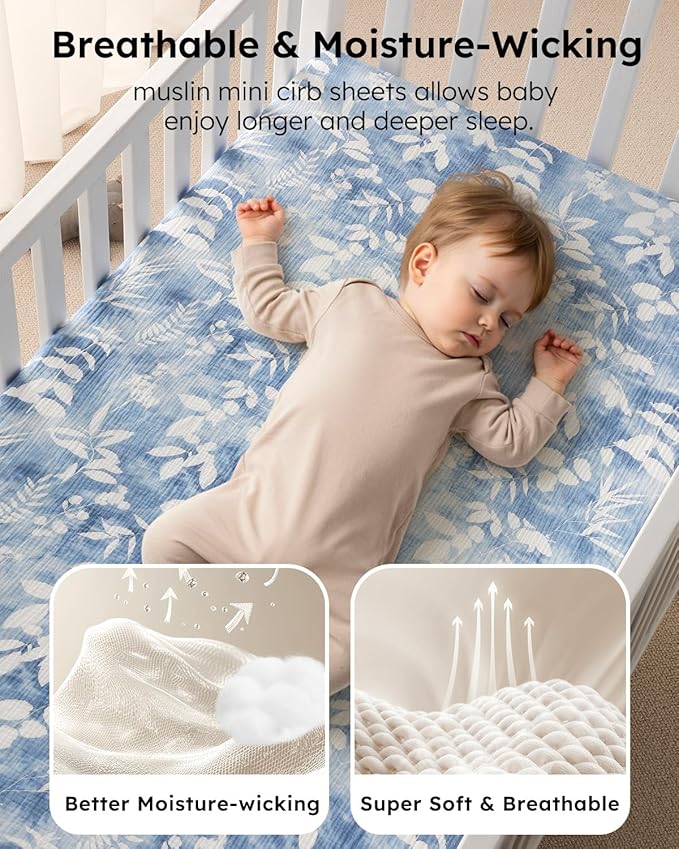 Yoofoss Muslin Crib Sheets for Boys Girls, Organic Baby Crib Sheets for Standard Crib Mattress & Toddler Mattress, Soft, Breathable, Durable 52"x28"