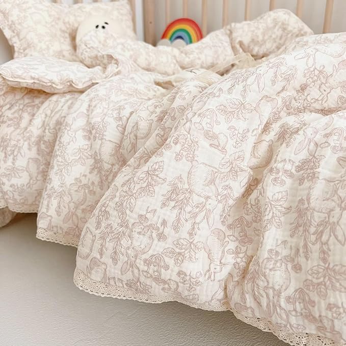 BuLuTu Cotton Muslin Blanket for Toddler Girls Boys Rabbit Pattern Baby Quilted Blanket Lightweight Soft Toddler Comforter Quilt for All Seasons, Forest Pattern, 47"x59", No Pillow
