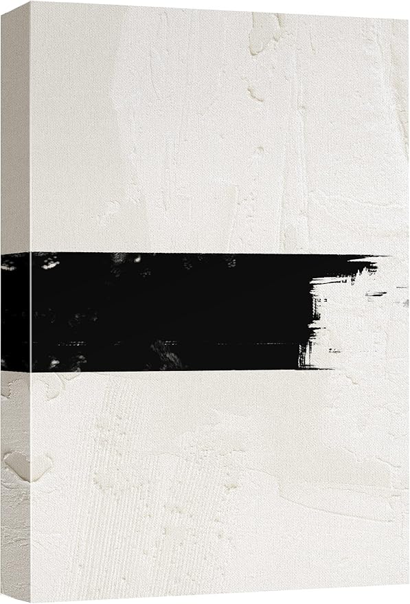 SIGNWIN Canvas Print Wall Art Geometric Black Stripe Tan Color Field Abstract Shapes Illustrations Minimalism Contemporary Nordic Relax/Calm Zen Decorative for Living Room, Bedroom, Office - 12"x18"
