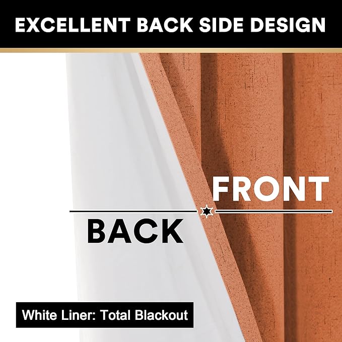 PrinceDeco Blackout Curtains for Sliding Glass Doors 100% Blackout Room Divider Sound Proof Curtain for Bedroom Thermal Curtains Extra Wide Drapes for Living Room,100 X 108 Curtains,Orange