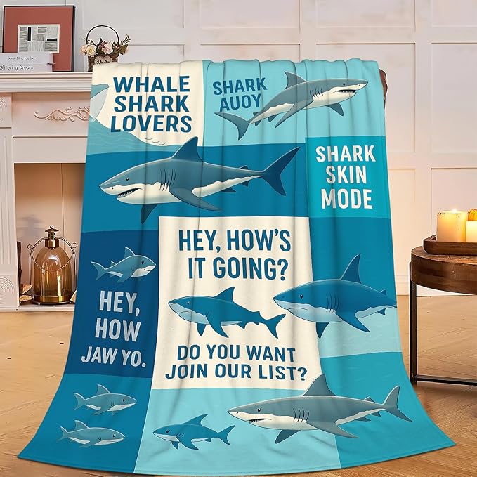 Shark Fleece Throw Blanket Fuzzy Plush Super Soft Cozy Warm Stuff Bedding Ocean Animal Blanket Gifts for Whale Shark Lover Boys Girls Kids Adult Men Women 40"X50"
