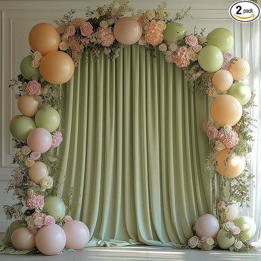 10x10FT Sage Green Backdrop Curtains for Wedding Parties, Wrinkle Free Photo Backdrop Curtains for Wedding Birthday Party Baby Shower, Fabric Drape with Rod Pockets 5ft x 10ft, 2 Panels