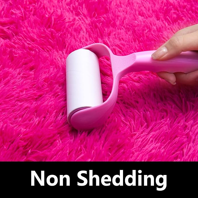 Fluffy Rug 2x3 Feet - Preppy Girls Fuzzy Rugs College Dorm - Small Cute Chair Rug Washable for Nursery- Hot Pink
